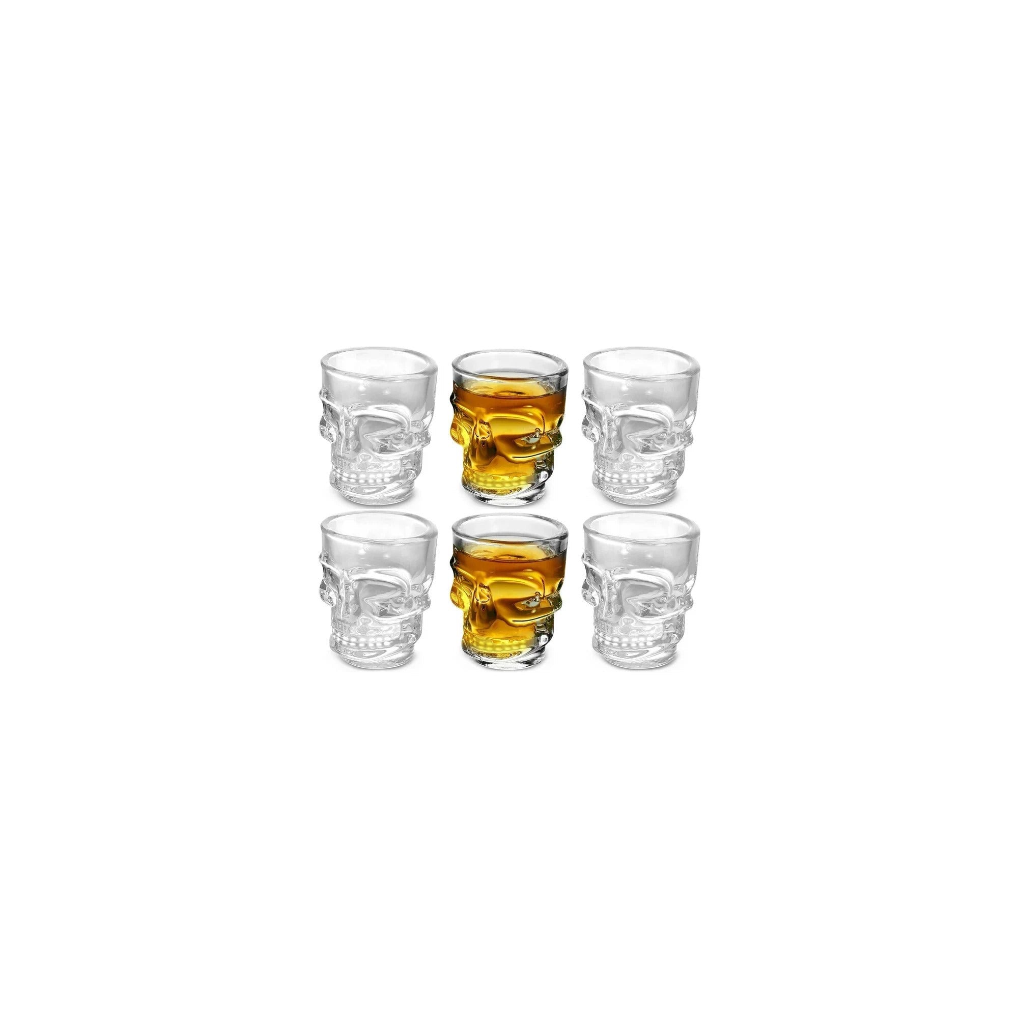 Set of 6 Skull Shot Glasses – 1.75 oz Glass Novelty Drinkware for Halloween Parties, Cocktail Bars & Home Decor